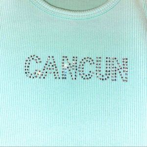 💛 Seafoam Cancun Rhinestone Ribbed Tank L NWOT